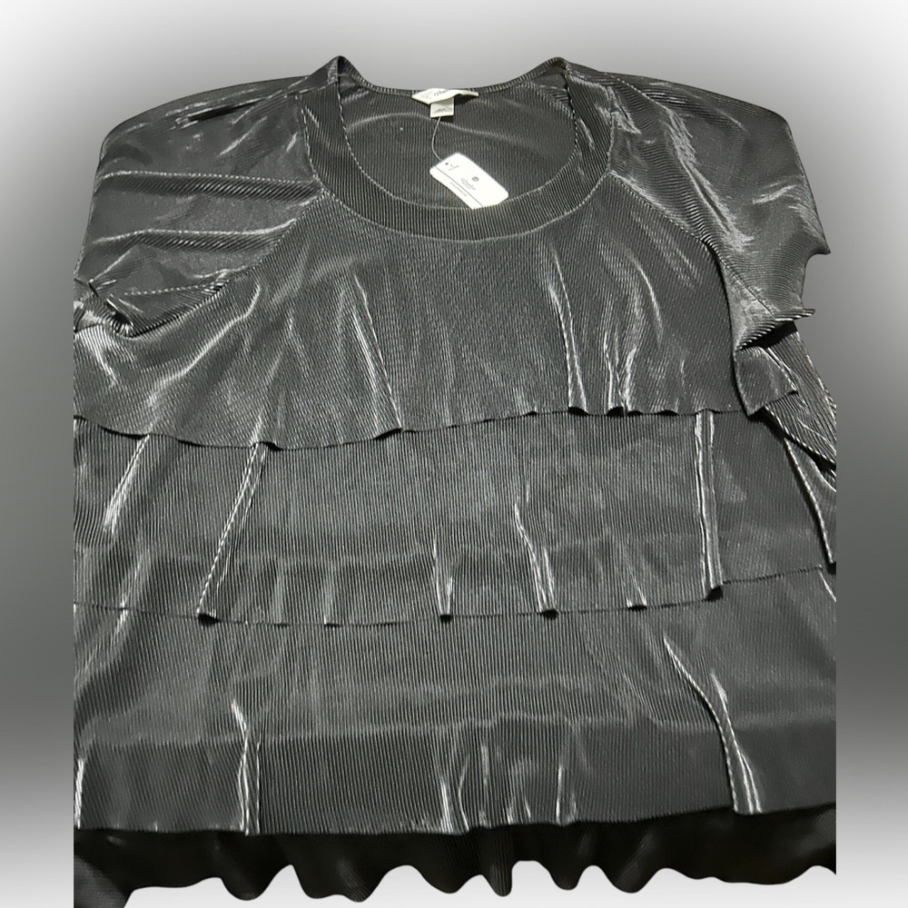 CJ Banks Black Ruffled Tiered Blouse